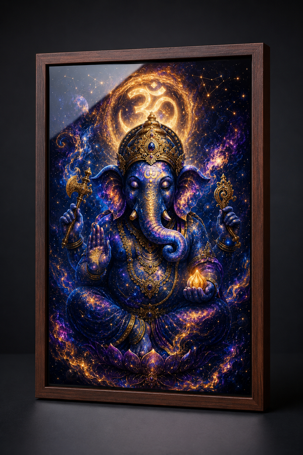Cosmic Ganesha Universe Within - Premium Acrylic Wall Art Frame, Remover of Obstacles for Pooja & Living Room