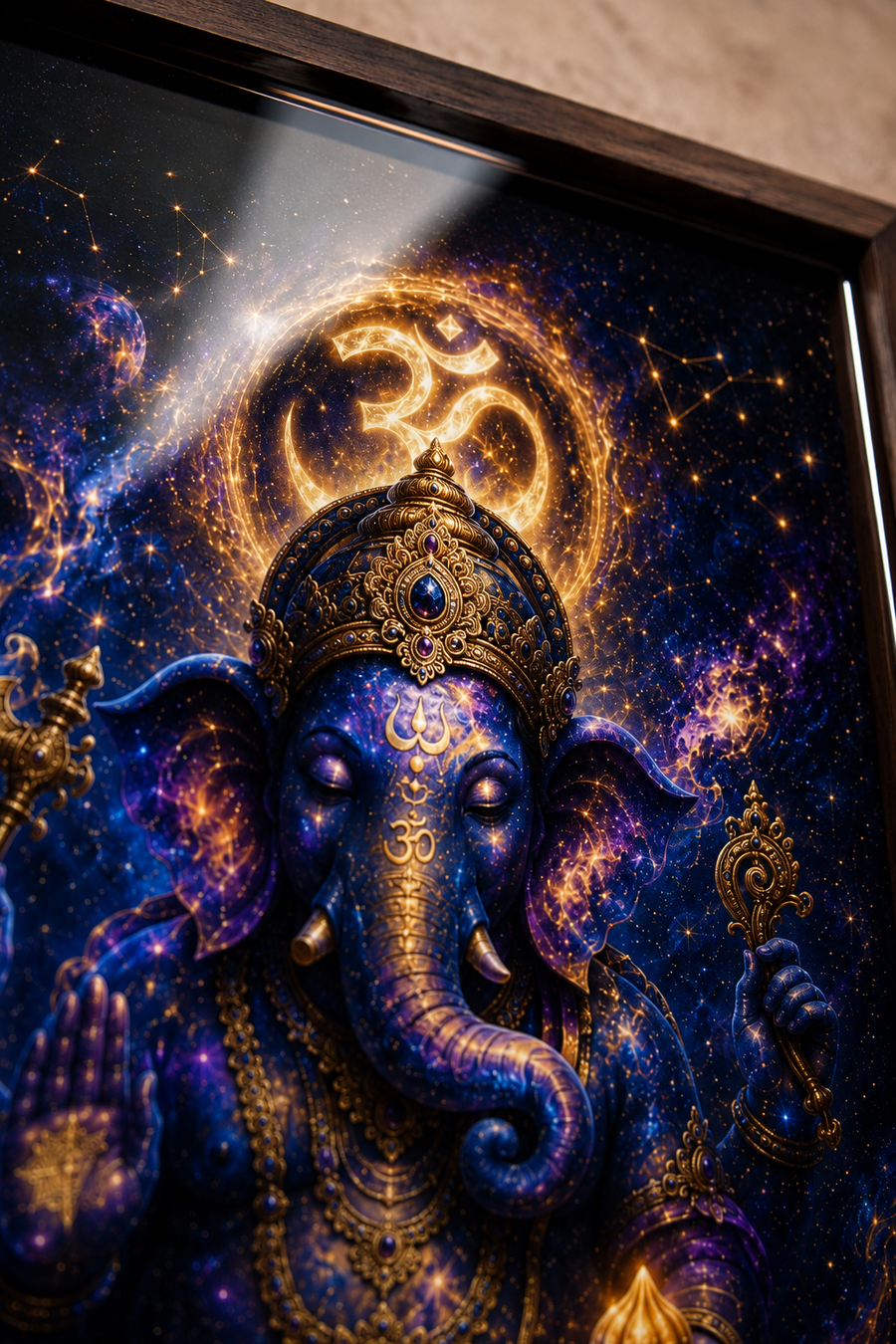 Cosmic Ganesha Universe Within - Premium Acrylic Wall Art Frame, Remover of Obstacles for Pooja & Living Room