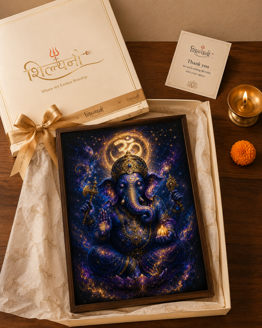 Cosmic Ganesha Universe Within - Premium Acrylic Wall Art Frame, Remover of Obstacles for Pooja & Living Room