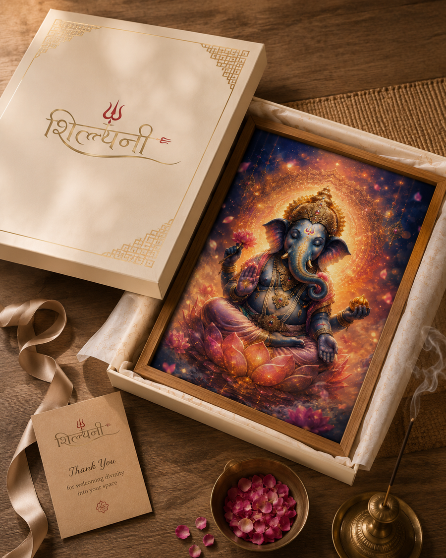 Serene Ganesha Lotus Blessing - Premium Acrylic Wall Art Frame, Wisdom & Prosperity for Pooja & Meditation Room