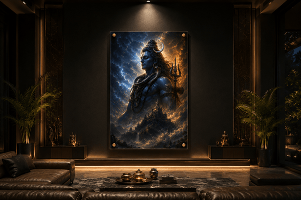 Shiva Lord of Kailash - Premium Acrylic Art Frame, Cosmic Mahadev Standing Portrait